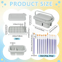 プラスチック製多機能ペイントブラシクリーナー2個  ブラシ洗面器を含む  木製ペイント ブラシとプラスチック パレット スクレーパー  プラスチック製ペイントブラシセット2袋付き  ダークカーキ  231x134x108mm&nbsp;AJEW-WA0004-74