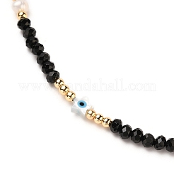 Star with Evil Eye Natural White Shell Beaded Necklaces&nbsp;NJEW-JN03147-02