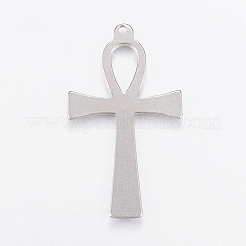 変色しにくい304ステンレススチールペンダント  アンククロス  ステンレス鋼色  44.5x25.5x3mm  穴：2.3mm&nbsp;STAS-G172-35P