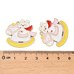 合金エナメルチャーム  ゴールドカラー  馬  兎  28x29x1mm  穴：1.8mm&nbsp;ENAM-G229-02G-03