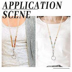3Pcs 3 Style Natural Rose Quartz/Flower Amazonite/Red Aventurine & Wood Beaded Name Card Holder&nbsp;HJEW-SC0001-27