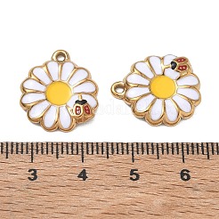 304ステンレススチールエナメルペンダント  てんとう虫のチャームが付いた花  イオンプレーティング（ip）  ゴールドカラー  ホワイト  18.5x16x2.5mm  穴：1.6mm&nbsp;SA-CBA7876-31G-03