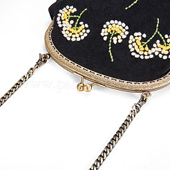 コーデュロイのレディースイブニングバッグ  刺繍ミルクの綿の花  合金の花の財布のフレームハンドル  合金ツイストカーブチェーン  ブラック  240x240mm&nbsp;JBG008C-02