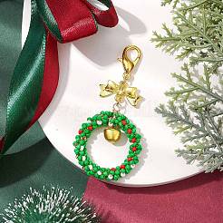 Handmade Seed Beads Christmas Bow Wreath Keychain Pendants Decoration&nbsp;HJEW-MZ00062