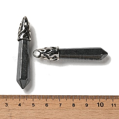 天然の黒い石の尖った大きなペンダント  ラックメッキのファセット加工された弾丸チャーム、プラチナメッキの真鍮製金具  56~65x11~11.5x10~10.5mm  穴：4mm&nbsp;G-Z055-01P-13