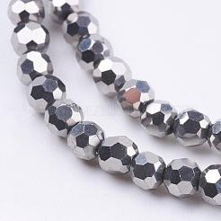 電気メッキガラスビーズ連売り  ファセット（32ファセット）  ラウンド  銀メッキ  4mm  穴：0.5mm  約85~90個/連  12.40~12.80インチ（31.5~32.5cm）&nbsp;EGLA-R042-4mm-06