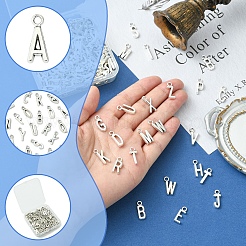 チベット風アロイペンダント200個  文字a~zのチャーム  アンティークシルバー  15.5~17x4.5~11x2mm  穴：2mm&nbsp;TIBE-FS0003-23