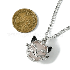 Natural Rose Quartz with Brass Cat Head Pendant Necklaces&nbsp;NJEW-JN04995