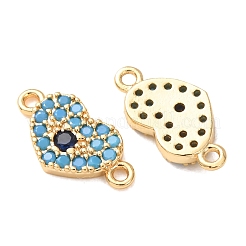 Brass Micro Pave Deep Sky Blue and Blue Cubic Zirconia Heart Links Connector Charms&nbsp;CU-K002-02G