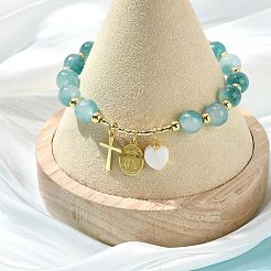 Natural Flower Jade Round Beads Stretch Bracelets&nbsp;BJEW-JB14147-02
