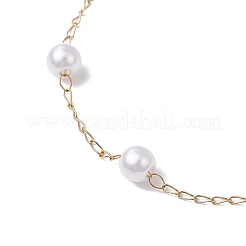 女性用304ステンレススチールリンクブレスレット  ABSの模造パールと  ゴールドカラー  7-1/2インチ（19.1cm）&nbsp;BJEW-JB11457
