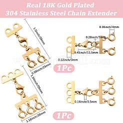 304ステンレススチールチェーンエクステンダー  重ね付け用留め具付き  18KGP本金メッキ  38~39mm  1pc /カラー&nbsp;STAS-BBC0008-19A-G