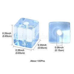ベーキングペイント透明ガラスビーズ100個  キューブ  ライトスカイブルー  6.5~7x6~6.5x6~6.5mm  穴：1.5mm&nbsp;DGLA-YW0001-35G