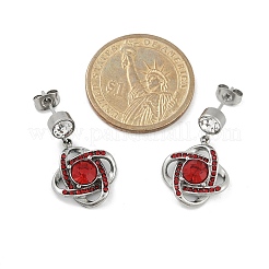 304ステンレススチールフラワースタッドピアス  女性用ラインストーン付き  ステンレス鋼色  27x16mm&nbsp;EJEW-A119-05P