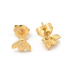 女性用304ステンレススチールスタッドピアス  ゴールドカラー  ミツバチ  6.5x8.5mm&nbsp;LS-STAS-Z117-15G-02