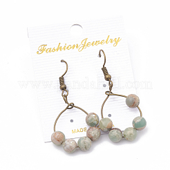 ナチュラルアクアテラジャスパーダングルピアス  印象ジャスパー  鉄パーツ  ラウンド  淡いターコイズ  45mm  ピン：0.6mm  ペンダント：28x22mm&nbsp;EJEW-S202-011B