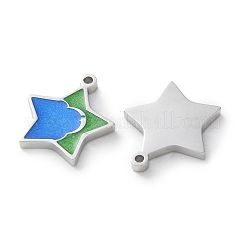 304ステンレススチールエナメルチャーム  ステンレス鋼色  星のチャーム  藤紫色  13.5x12x1.5mm  穴：1mm&nbsp;STAS-M102-20P-03
