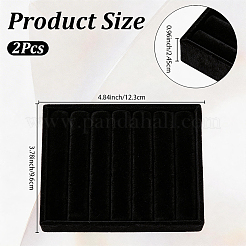 6スロットベルベットジュエリーディスプレイトレイ  イヤリング リング用  長方形  ブラック  12.3x9.6x2.45cm  内径：115.5x88.5mm&nbsp;ODIS-SP0002-24B-02
