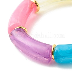 アクリルチューブビーズストレッチブレスレット  真鍮のビーズで  カラフル  内径：2-1/8インチ（5.5cm）&nbsp;BJEW-JB07766