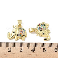 真鍮製マイクロパヴェキュービックジルコニアペンダント  象  長持ちメッキ  ラックめっき  18KGP本金メッキ  15x17.5x3.5mm  穴：4.5x3.5mm&nbsp;KK-H079-01G