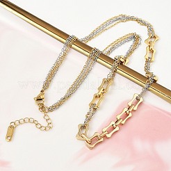 Two Tone 304 Stainless Steel Rectangle Link Chain Necklaces for Women&nbsp;NJEW-A074-04GP