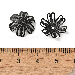 304ステンレススチールビーズキャップ  花  ブラック  14.5x3mm  穴：1.2mm&nbsp;X-STAS-P363-02A-EB