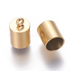 イオンプレーティング（IP）304ステンレススチールコードエンド  エンドキャップ  コラム  ゴールドカラー  11x7mm  穴：1.8mm  内径：6mm&nbsp;X-STAS-M242-08