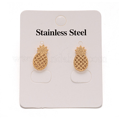 304ステンレススチールテクスチャーイヤリング  低刺激性のイヤリング  パイナップル  ミックスカラー  14.5x8mm  ピン：0.8mm&nbsp;EJEW-L122-02