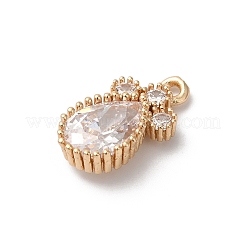 真鍮とガラスのペンダント  ティアドロップ  ゴールドカラー  17x9x4mm  穴：1.2mm&nbsp;KK-C062-094G