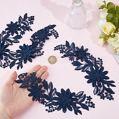 ポリエステル製衣類パッチ2組  花  ダークブルー  225x90x3mm&nbsp;DIY-GF0013-19F