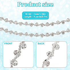 3ヤードのガラスラインストーンチェーン  真鍮パーツ  結婚式用ガーランド  カード用紙付き  銀  9x4mm&nbsp;DIY-DR0002-11C