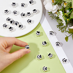 シルバーカラーメッキ合金エナメルヨーロピアンビーズ24個  大穴ビーズ  犬の足跡  ブラック  11x10x7mm  穴：4.5mm&nbsp;ENAM-DC0002-23