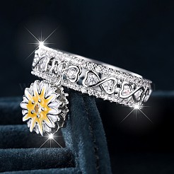 女性用真鍮マイクロパヴェキュービックジルコニア指輪  花  エナメル  プラチナ  usサイズ7（17.3mm）&nbsp;WG2A388-01