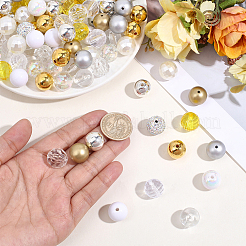 120 個 12 色不透明アクリルビーズ  ポリマークレイパヴェラインストーンビーズ5個付き  ミックスカラー  15~16mm  穴：2~2.7mm&nbsp;MACR-PA0001-69