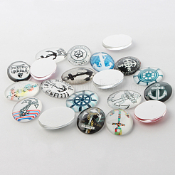 Nautical Helm & Anchor Theme Ornaments Glass Oval Flatback Cabochons&nbsp;GGLA-A003-13x18-LL