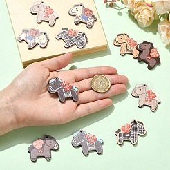 12色プリントの木製ペンダント6個  馬のチャーム  ミックスカラー  36.5x40x3mm  穴：2mm  2個/カラー&nbsp;WOOD-YW0002-04