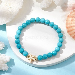 Round Synthetic Turquoise Beaded Stretch Bracelets&nbsp;BJEW-JB10276-02