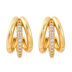 Triple C-Shaped Brass Micro Pave Clear Cubic Zirconia Stud Earrings&nbsp;EJEW-R025-11G