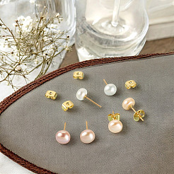 6Pcs 3 Colors Natural Cultured Freshwater Pearl Stud Earrings&nbsp;EJEW-TAC00026