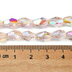 透明電気メッキガラスビーズ連売り  ABカラーメッキ  多面カット  ティアドロップ  ピンク  9x5.5~6x5.5~6mm  穴：1.2mm  約70個/連  25.35''（64.4センチメートル）&nbsp;GLAA-K064-03B-AB02