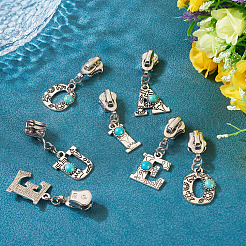 10Pcs 5 Styles Letter Synthetic Turquoise & Alloy Zipper Sliders&nbsp;HJEW-TAC0096