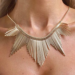 Iron Multiple Wavy Stick Bib Necklaces for Women&nbsp;WG3549D-01