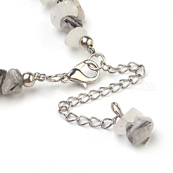 Natural Tourmalinated Quartz/Black Rutilated Quartz Chip Beads Anklets&nbsp;AJEW-AN00229-03