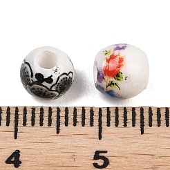 花柄プリントの磁器ビーズ  花柄のセラミック製丸ビーズ  ミックスカラー  6x6mm  穴：2~2.5mm&nbsp;PORC-T137-01A