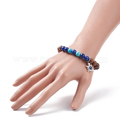 Natural Wenge Wood & Lapis Lazuli & Synthetic Turquoise Round Beaded Stretch Bracelet&nbsp;BJEW-JB08206