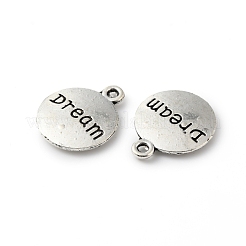 合金のチベット風チャーム  ワード夢とフラ​​ットラウンド  アンティークシルバー  17x14x2mm  穴：1.6mm&nbsp;FIND-WH0049-32