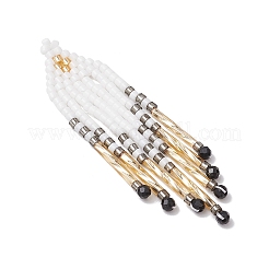ガラスシードビーズタッセルペンダント  天然ブラックオニキスを使用  淡いチソウ  57x15x2mm  穴：1.2mm&nbsp;PALLOY-MZ00655-02