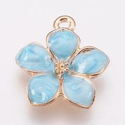 亜鉛合金エナメルペンダント  花  ゴールドカラー  ライトスカイブルー  16.5x14.5x2.5~3mm  穴：1.5mm&nbsp;PALLOY-I124-10G-E