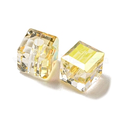 電気メッキガラスビーズ  多面カット  キューブ  ゴールド  5.5x5.5x5.5mm  穴：1.5mm  100個/袋&nbsp;EGLA-Z004-04B-04