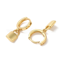 ラックメッキ真鍮南京錠ダングルフープピアス  鉛フリー＆カドミウムフリー  18KGP本金メッキ  21mm&nbsp;EJEW-D061-54G